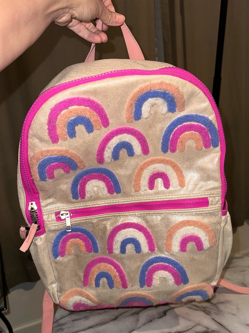 PINK Victoria's Secret Shimmery Rainbow Kids Backpack in Pink and Gold